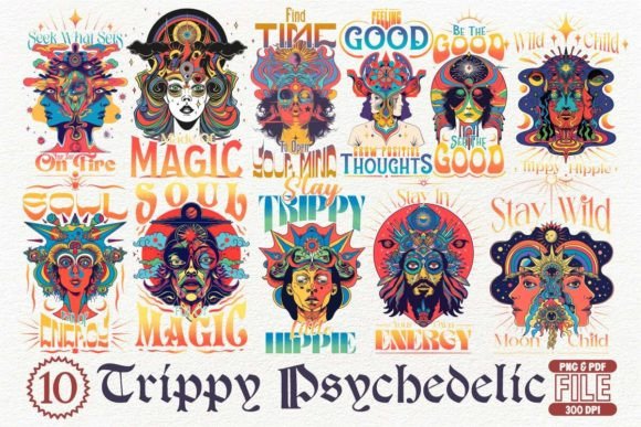 Trippy Psychedelic T-shirt Design Bundle: Ready-to-Print Art